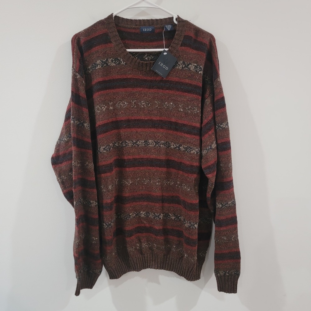 Izod Mens Knit Sweater Size XL Striped Neutral Earthy Winter Cozy‎